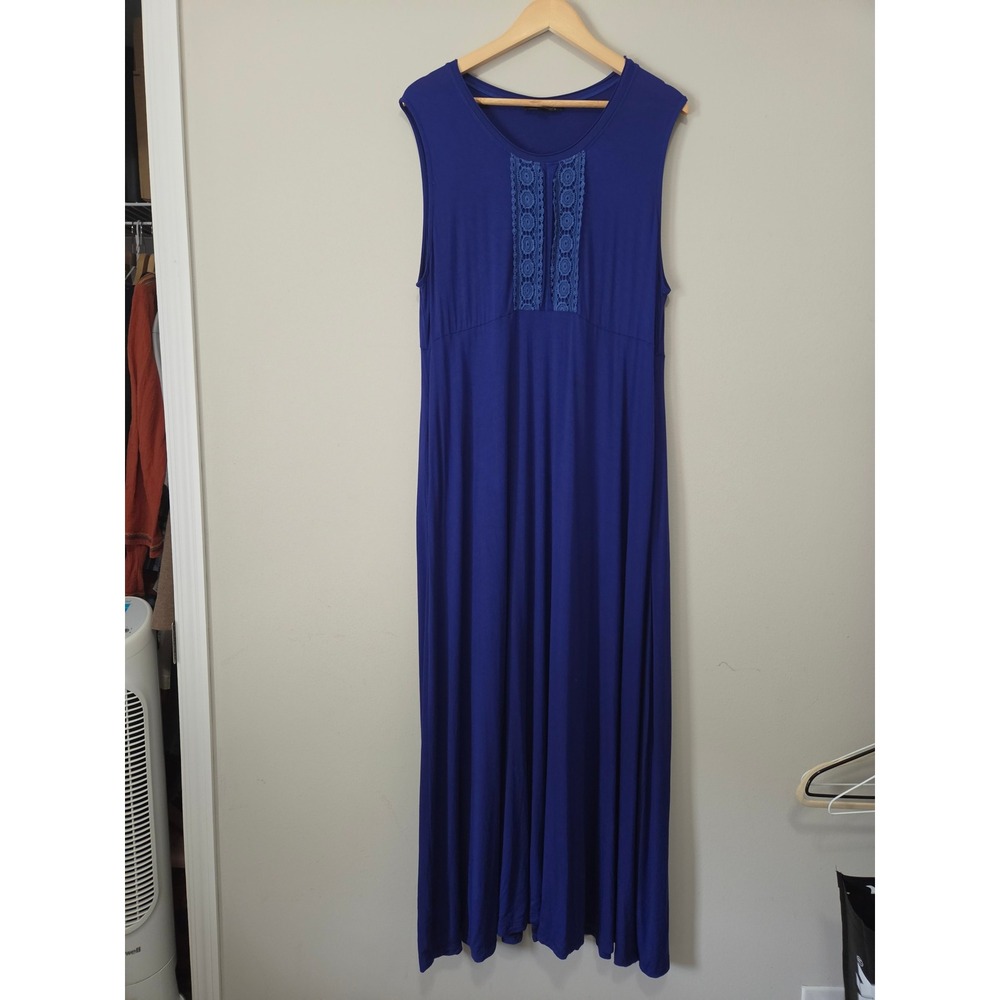 Suzanne Betro Womens Royal Blue Lace Detail Empire Waist Maxi Dress Plus Size 1X